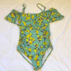 Adorable lemon and teal maternity bathing suit size M